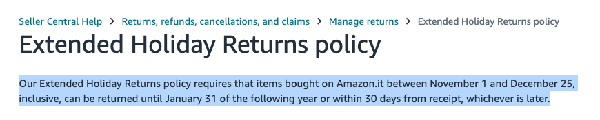 Amazon Extended Holiday Returns Policy