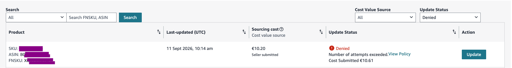 Both attempts used: "Denied. Number of attempts exceeded." Different product, same wall.